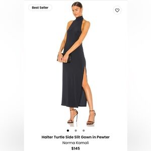 Norma Kamali - Halter Turtle Side Slit Gown in Pewter